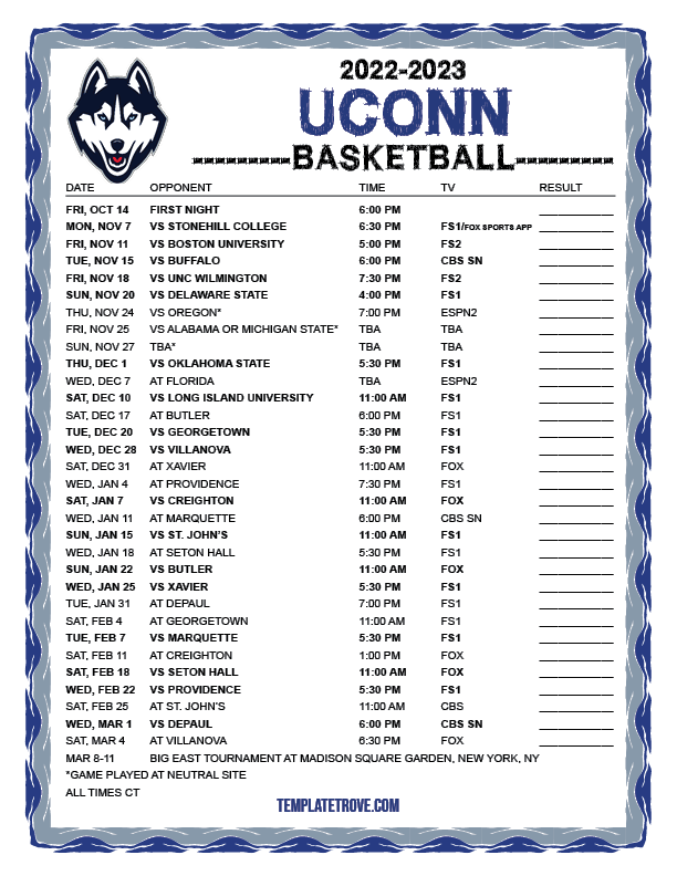 Printable Uconn Women s Basketball Schedule