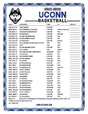 UConn Huskies Basketball 2022-23 Printable Schedule - Mountain Times
