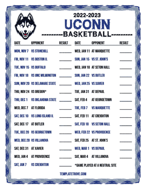 2022-23 Printable UConn Huskies Basketball Schedule
