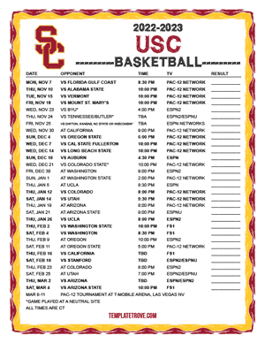 USC Trojans Basketball 2022-23 Printable Schedule - Central Times