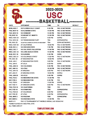 USC Trojans Basketball 2022-23 Printable Schedule