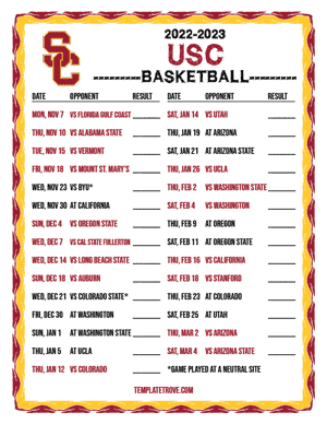 2022-23 Printable USC Trojans Basketball Schedule