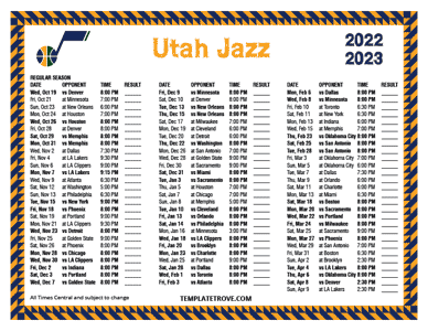 2022-23 Printable Utah Jazz Schedule - Central Times