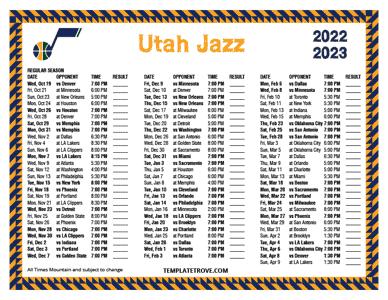 Utah Jazz 2022-23 Printable Schedule - Mountain Times