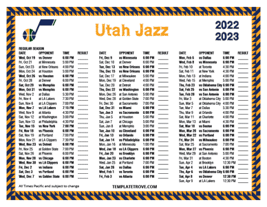 Utah Jazz 2022-23 Printable Schedule - Pacific Times