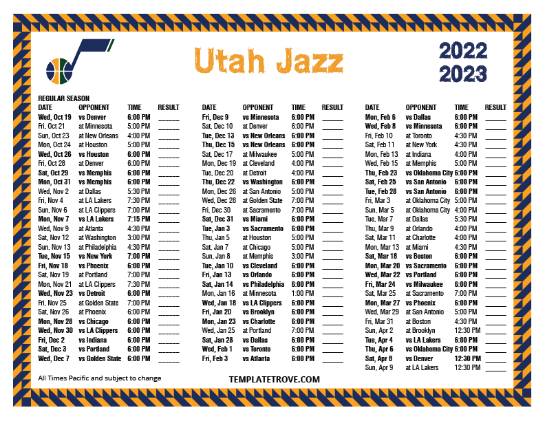 Utah Jazz Schedule Printable