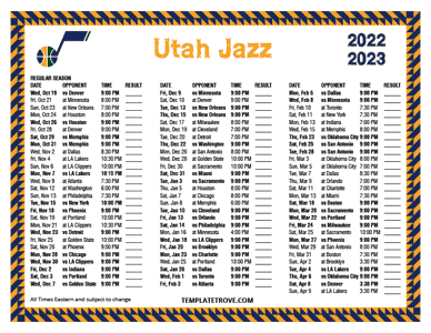 Utah Jazz 2022-23 Printable Schedule