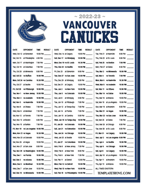 Vancouver Canucks 2022-23 Printable Schedule