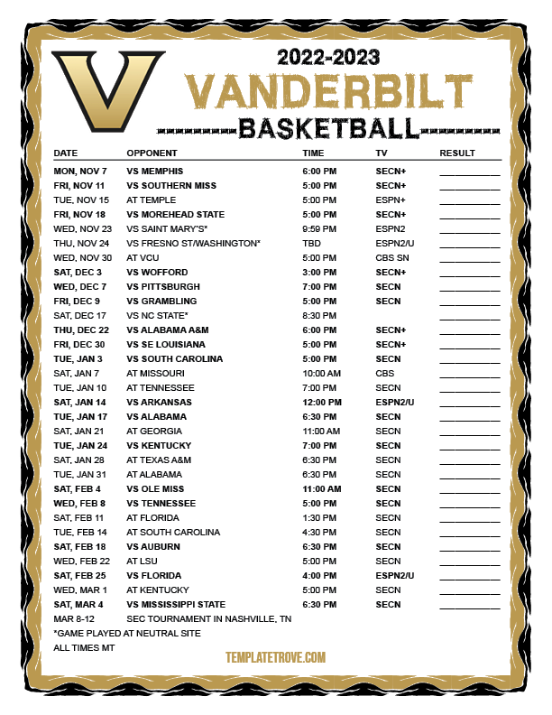 Vanderbilt Football Schedule 2024 Printable Drusy Vanessa