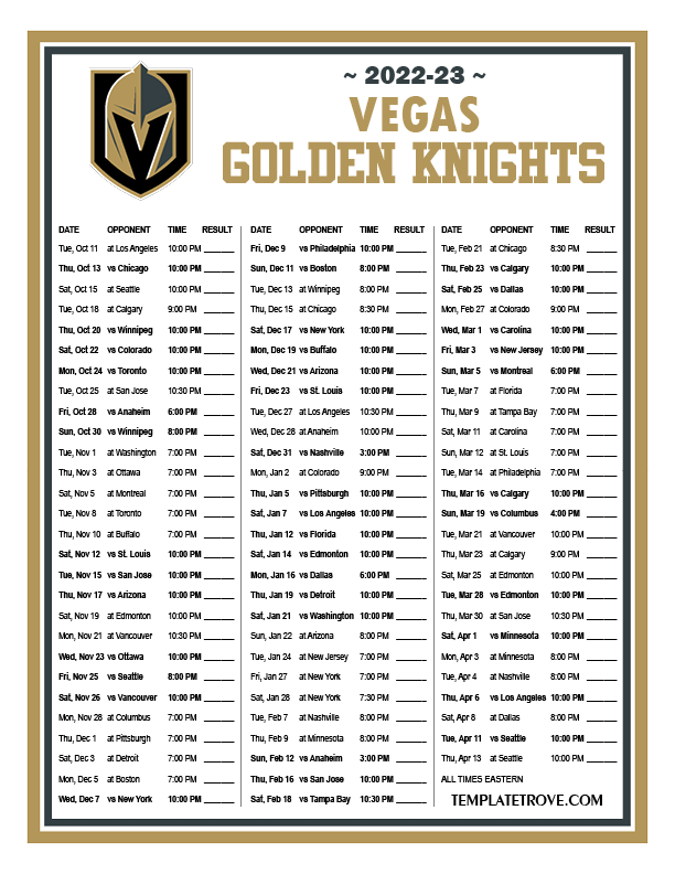 Golden Knights Schedule 2024 24 Printable Floria Deirdre