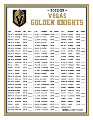 Vegas Golden Knights 2022-23 Printable Schedule - Pacific Times