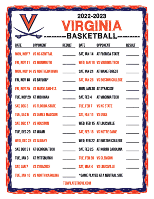 2022-23 Printable Virginia Cavaliers Basketball Schedule