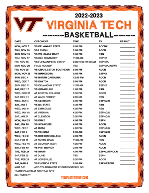 Virginia Tech Hokies Basketball 2022-23 Printable Schedule - Pacific Times