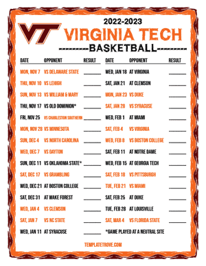 2022-23 Printable Virginia Tech Hokies Basketball Schedule