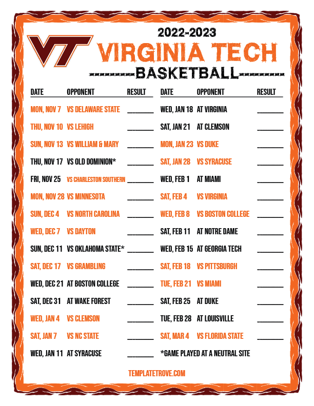 2022-2023 College Basketball Schedules - ACC