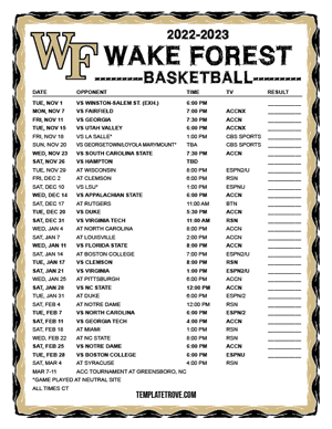 Wake Forest Demon Deacons Basketball 2022-23 Printable Schedule - Central Times