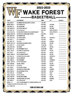 Wake Forest Demon Deacons Basketball 2022-23 Printable Schedule