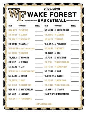 2022-23 Printable Wake Forest Demon Deacons Basketball Schedule