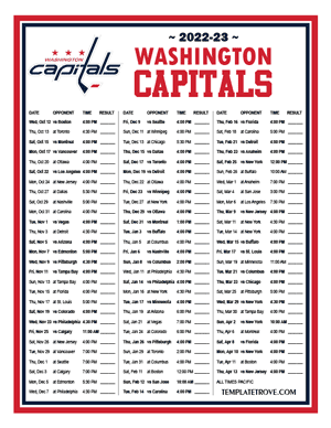 Washington Capitals 2022-23 Printable Schedule - Pacific Times