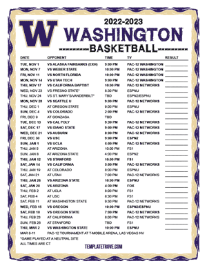 Washington Huskies Basketball 2022-23 Printable Schedule - Central Times