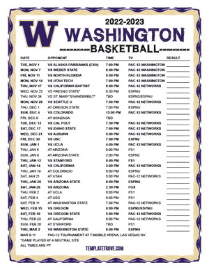Washington Huskies Basketball 2022-23 Printable Schedule - Pacific Times