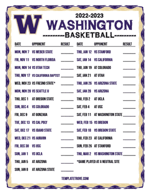 2022-23 Printable Washington Huskies Basketball Schedule