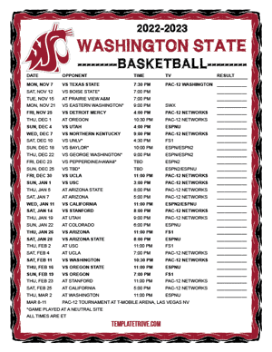 Washington State Cougars Basketball 2022-23 Printable Schedule
