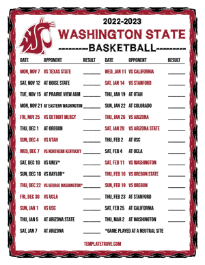 2022-23 Printable Washington State Cougars Basketball Schedule