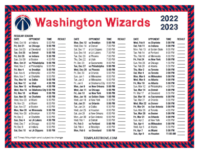 Washington Wizards 2022-23 Printable Schedule - Mountain Times