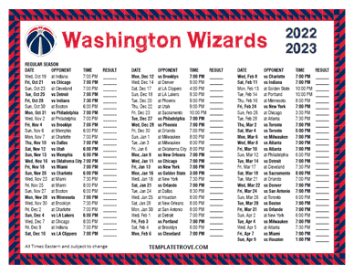 Washington Wizards 2022-23 Printable Schedule