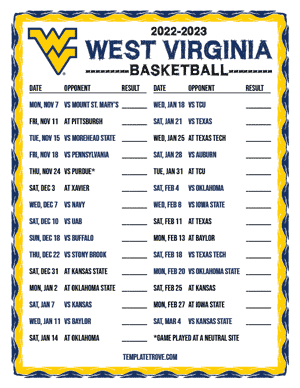 2022-23 Printable West Virginia Mountaineers Basketball Schedule