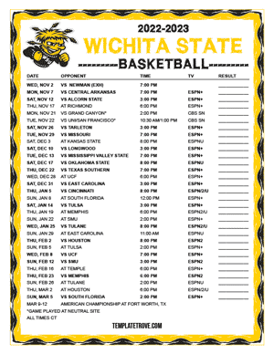 Wichita State Shockers Basketball 2022-23 Printable Schedule - Central Times