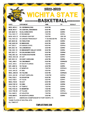 Wichita State Shockers Basketball 2022-23 Printable Schedule