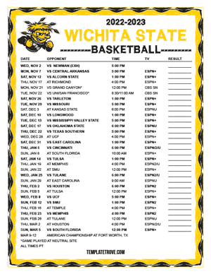 Wichita State Shockers Basketball 2022-23 Printable Schedule - Pacific Times