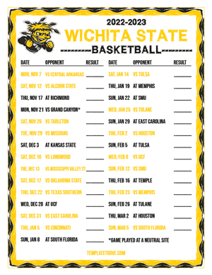 2022-23 Printable Wichita State Shockers Basketball Schedule
