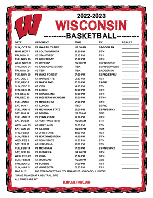 Wisconsin Badgers Basketball 2022-23 Printable Schedule - Mountain Times