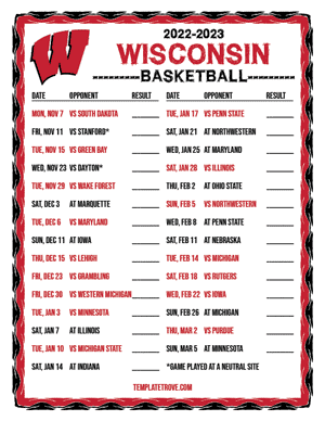 2022-23 Printable Wisconsin Badgers Basketball Schedule