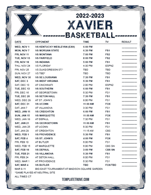 Xavier Musketeers Basketball 2022-23 Printable Schedule - Central Times