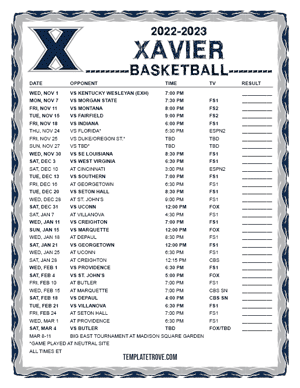 Xavier Musketeers Basketball 2022-23 Printable Schedule