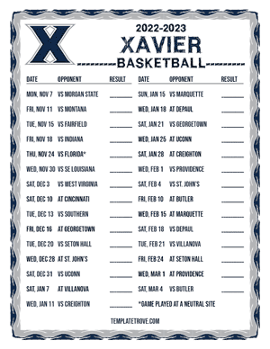 2022-23 Printable Xavier Musketeers Basketball Schedule