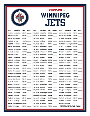Winnipeg Jets 2022-23 Printable Schedule