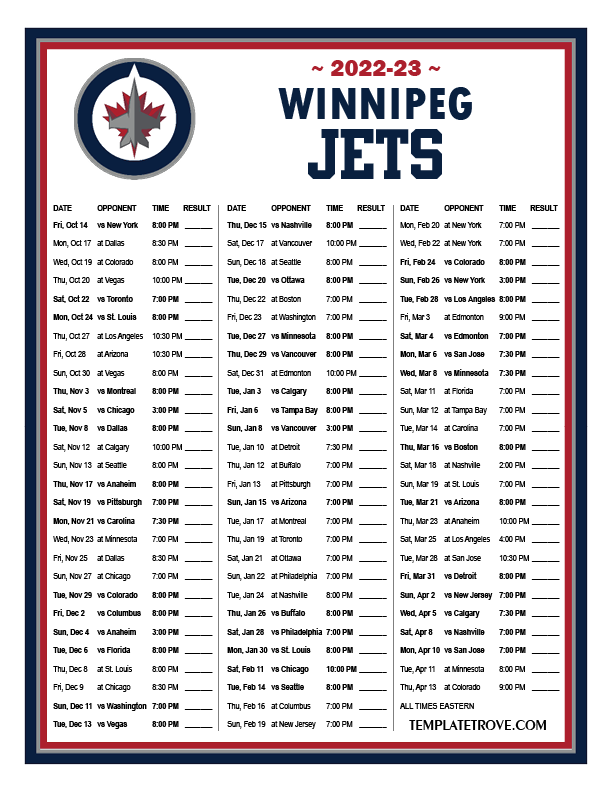 Printable 2022 2023 Winnipeg Jets Schedule