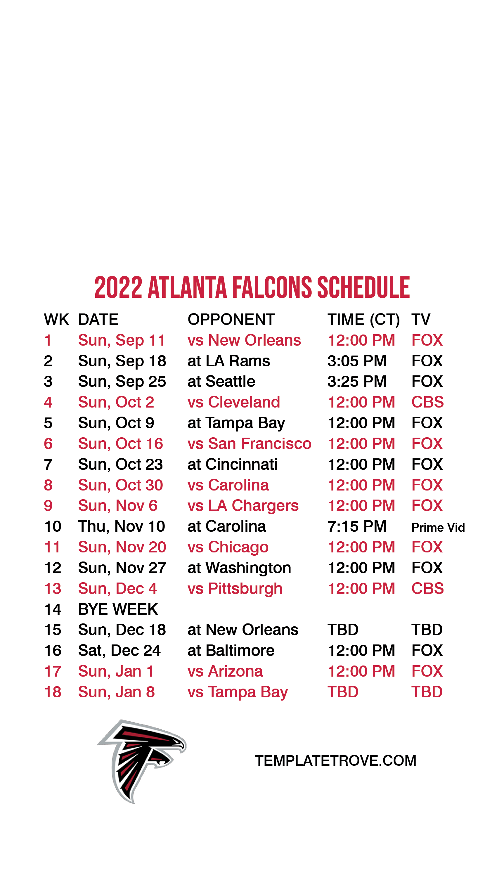 at falcons schedule
