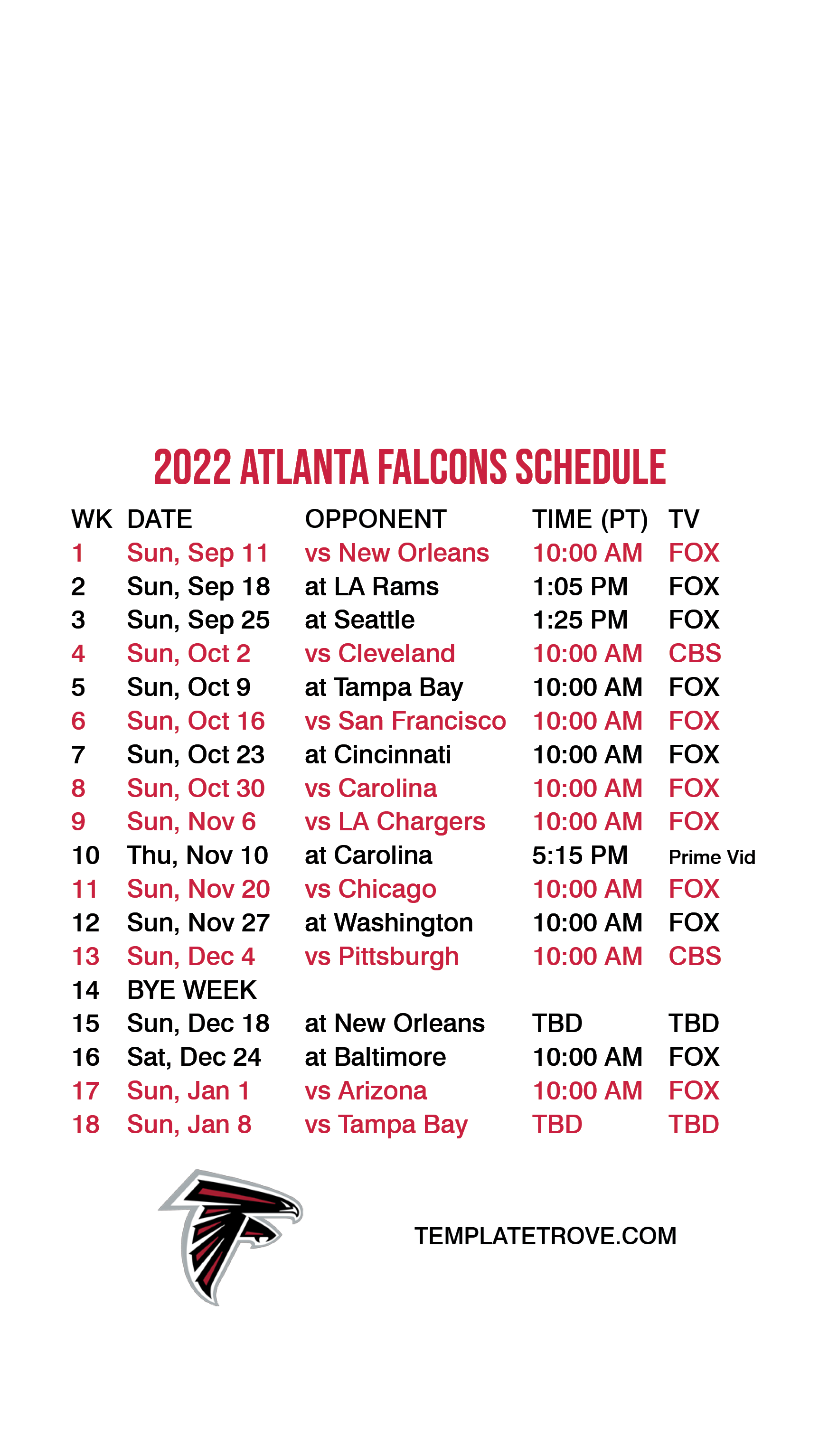 Falcons Schedule 2024 To 2024 Shae Yasmin