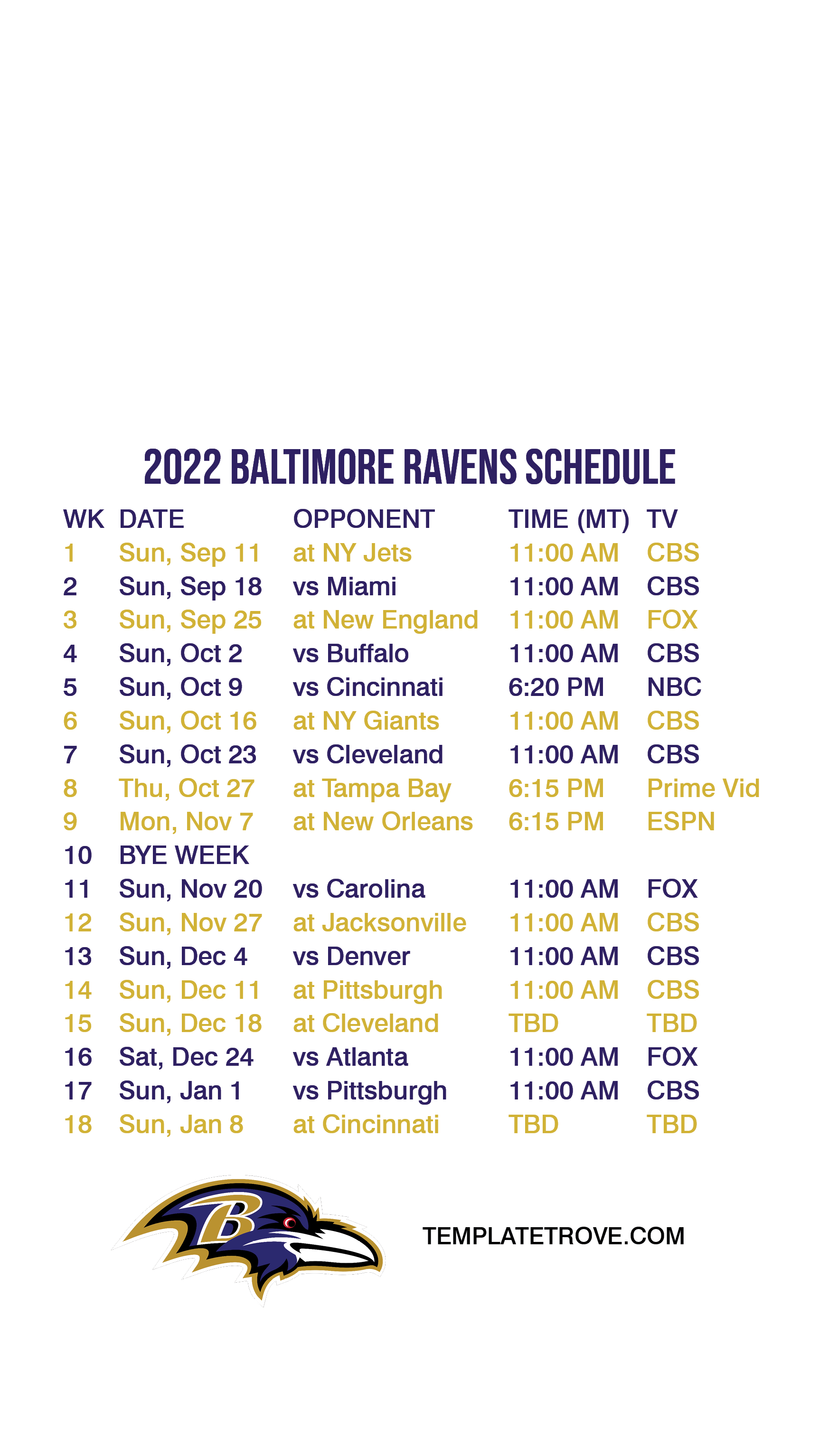 20222023 Baltimore Ravens Lock Screen Schedule for iPhone 678 Plus