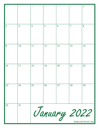 2022 Blank Monthly Calendar - Green