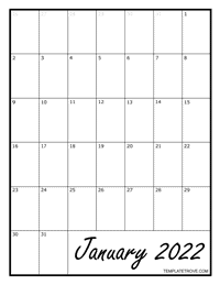 2022 Blank Monthly Calendar