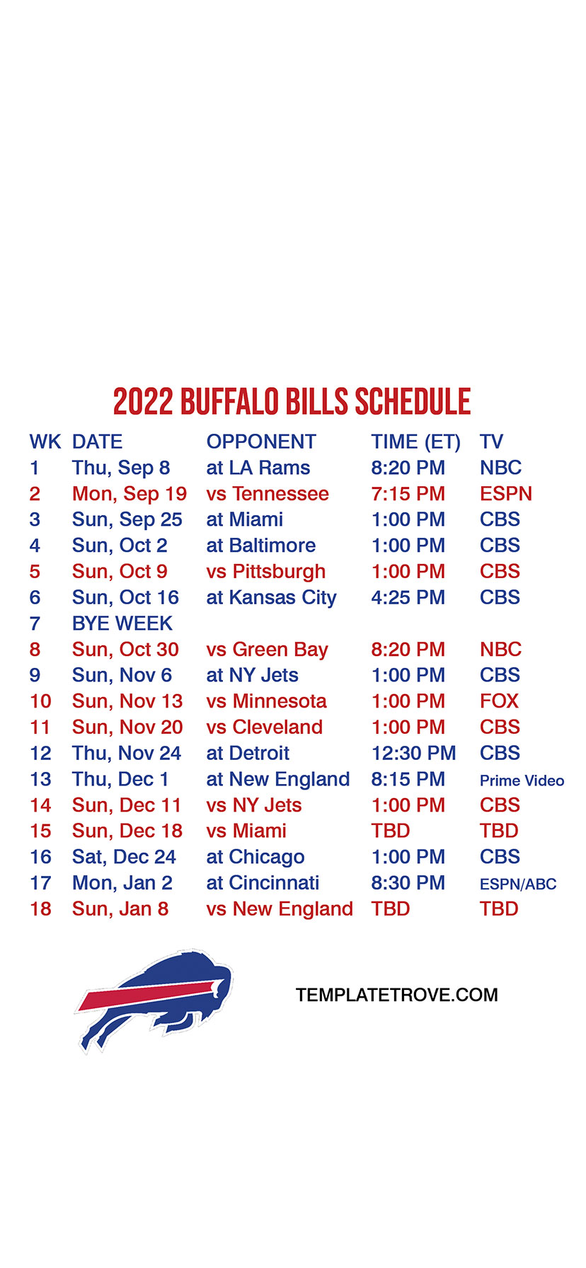 buffalo bills december schedule