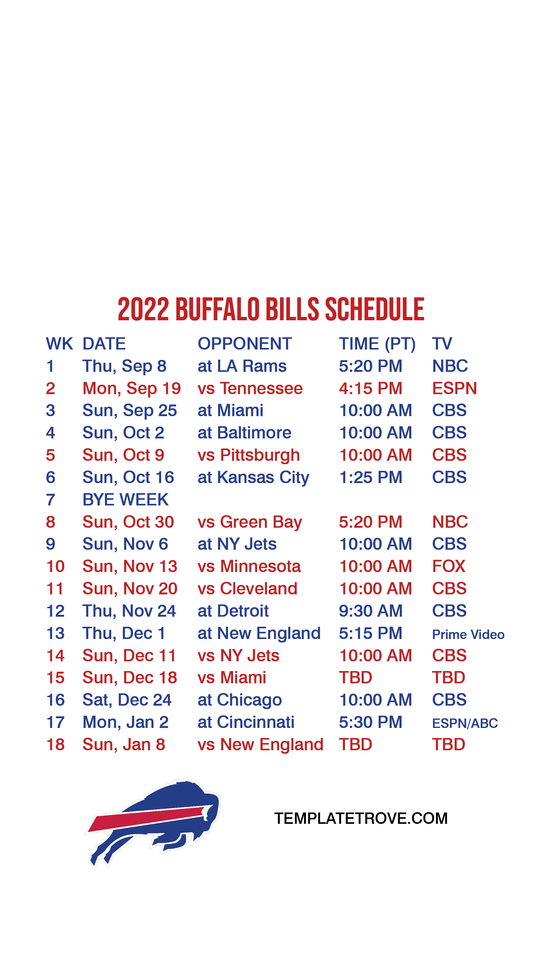 buffalo bills schedule 2022 home games