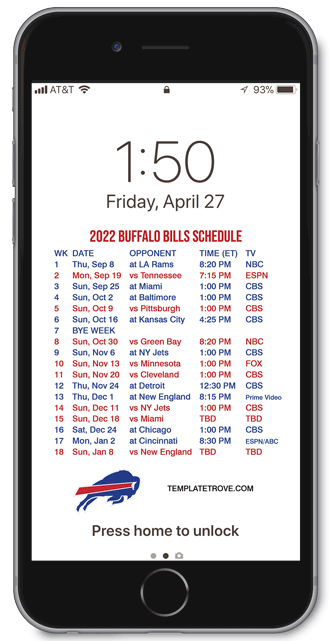 2022 Buffalo Bills Lock Screen Schedule